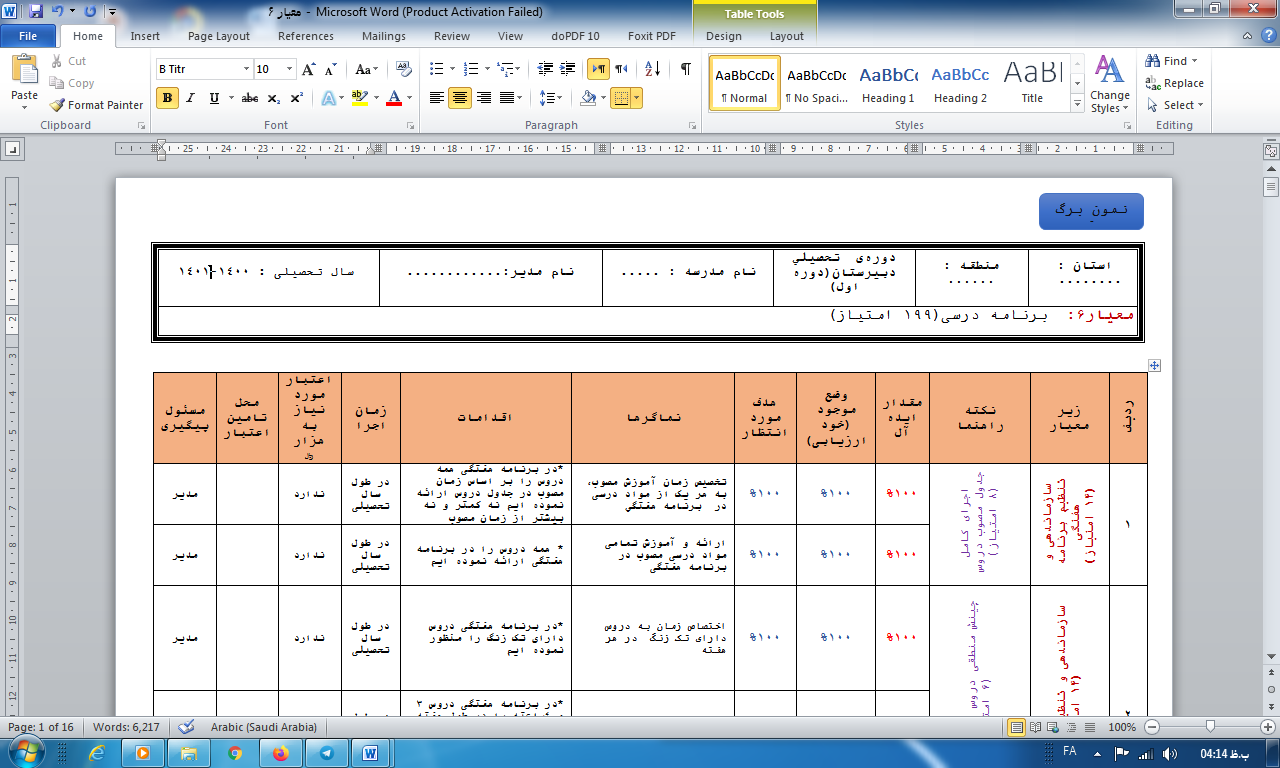 دانلود معیار 6 برنامه درسی طرح تعالی 1400-1401